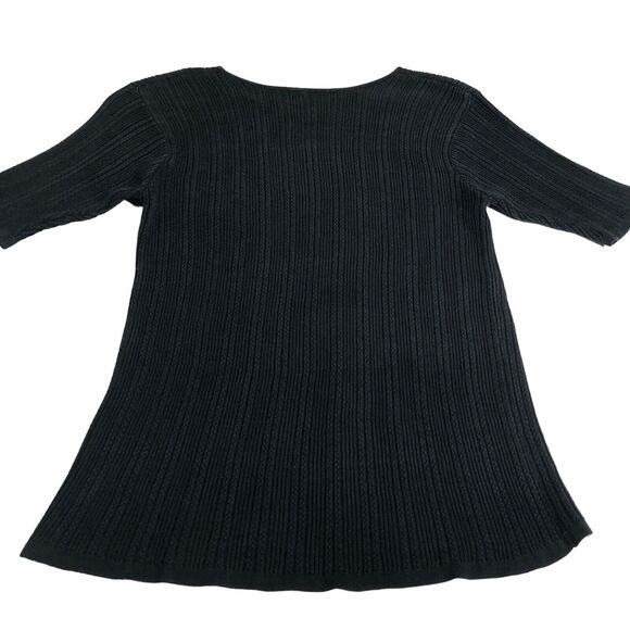 Neiman Marcus Exclusive Sweater Top Womens Small Black Silk Short Sleeve Knit - Picture 9 of 14